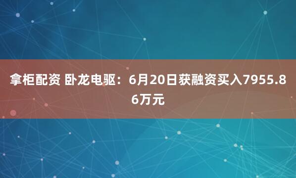 拿柜配资 卧龙电驱：6月20日获融资买入7955.86万元