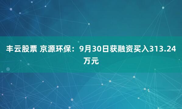 丰云股票 京源环保：9月30日获融资买入313.24万元